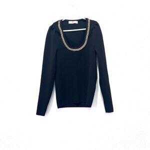 Mango‎ Black Top with Gold Chain Detail XS